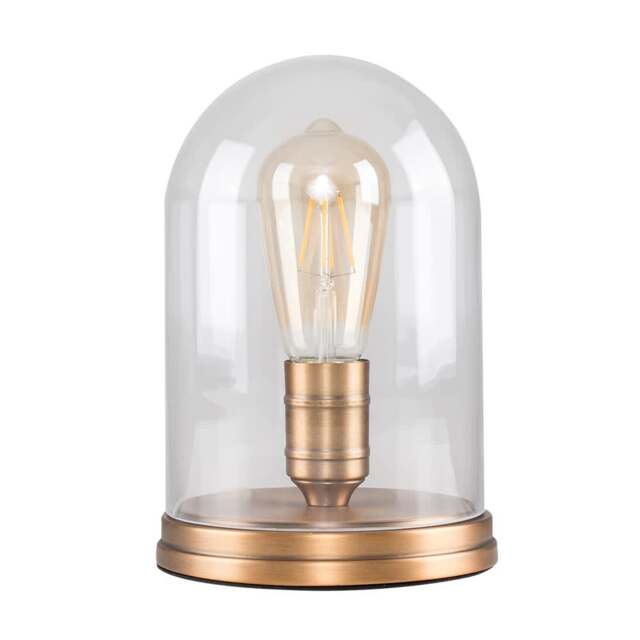 ValueLights Retro Aged Brass Effect Metal Base and Clear Glass Dome Table Lamp
