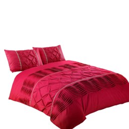 Duvet Cover And Pillowcase Set Silver Black Red Lilac White Pintuck Pleated Design Polycotton Linen Red Red King