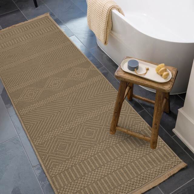 LIVABLISS Mystery-Washable Modern Jute Rug 79 x 220 cm Tan Beige