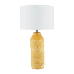 Embossed Mustard Ceramic Table Lamp Yellow Textured Feather Lamp For Living Room