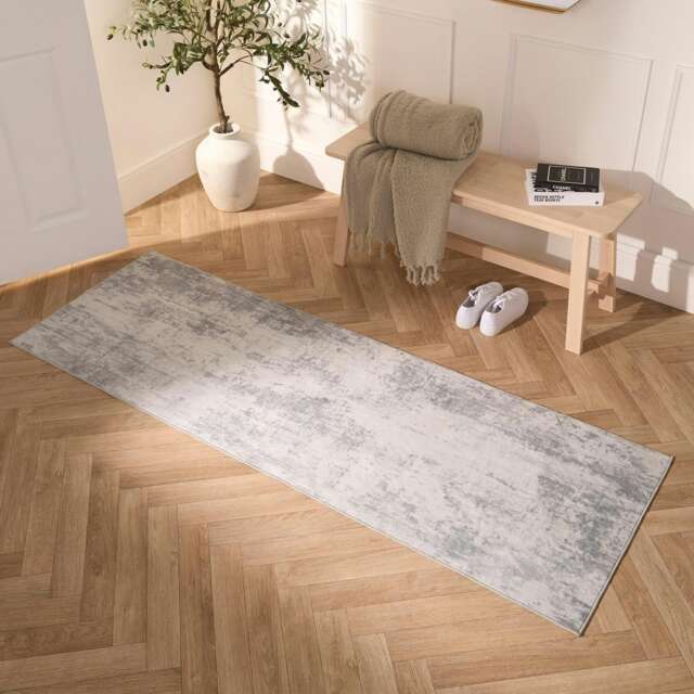 OHS Abstract Print Washable Indoor Carpet Floor Rug Runner, 66x200cm - Charcoal Grey Charcoal Grey 66x200cm