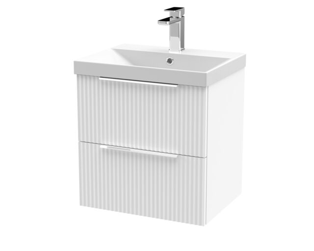 Balterley Tixall Fluted 2 Drawer Wall Hung Vanity Unit with Thin Edge Basin, Satin White, 500mm