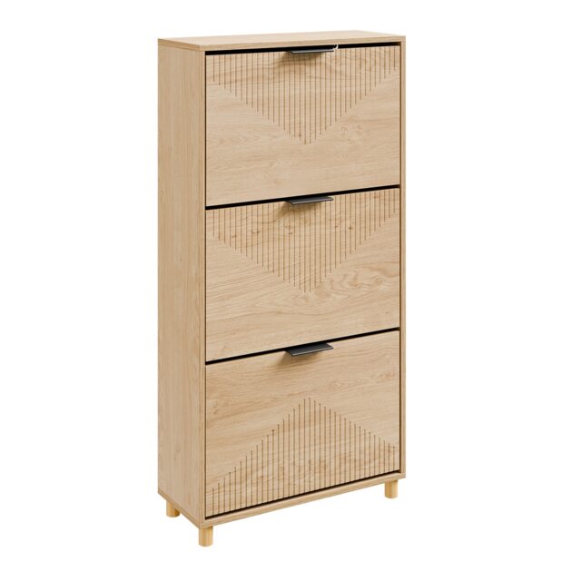 SoBuy FSR213-N,Slim Shoe Cabinet with 3 Flip-Down Drawers Brown Light Oak 1