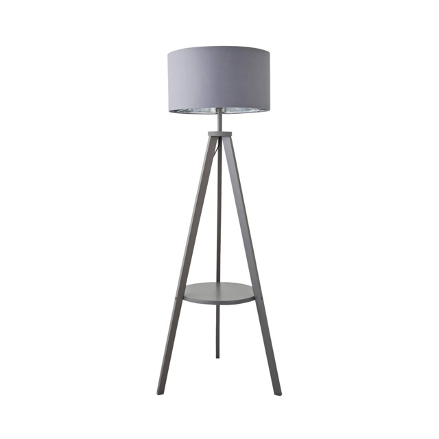 ValueLights Morrigan Grey Chrome Shade Grey Wood Tripod Floor Lamp
