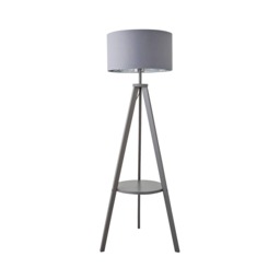 ValueLights Morrigan Grey Chrome Shade Grey Wood Tripod Floor Lamp