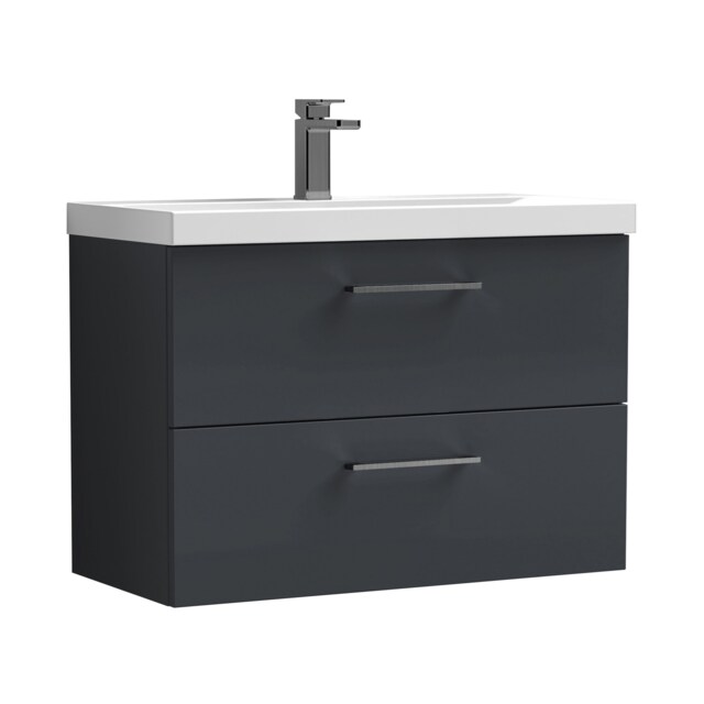 Balterley Wall Hung Bathroom 2 Drawer Vanity Unit and 1 Tap Hole Ceramic Basin, with Handles Grey