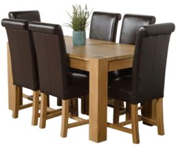 Kuba 150 x 85 cm Medium Oak Dining Table and 6 Washington Leather Chairs Brown Brown