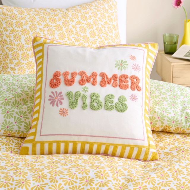 Fusion Summer Vibes Slogan Cushion Cover Multi