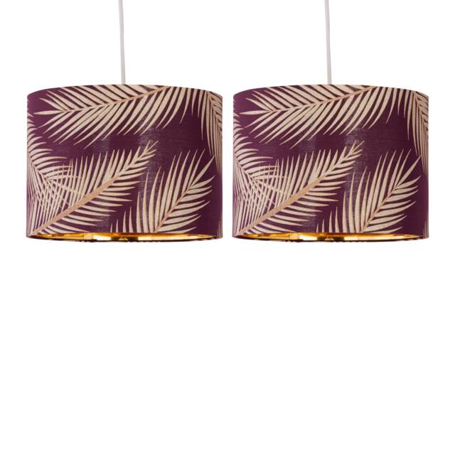 Set of 2 Tropica - Burgundy Gold Leaf Detail 25cm Pendant Lamp Shades Red Gold Medium 2