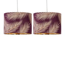 Set of 2 Tropica - Burgundy Gold Leaf Detail 25cm Pendant Lamp Shades Red Gold Medium 2