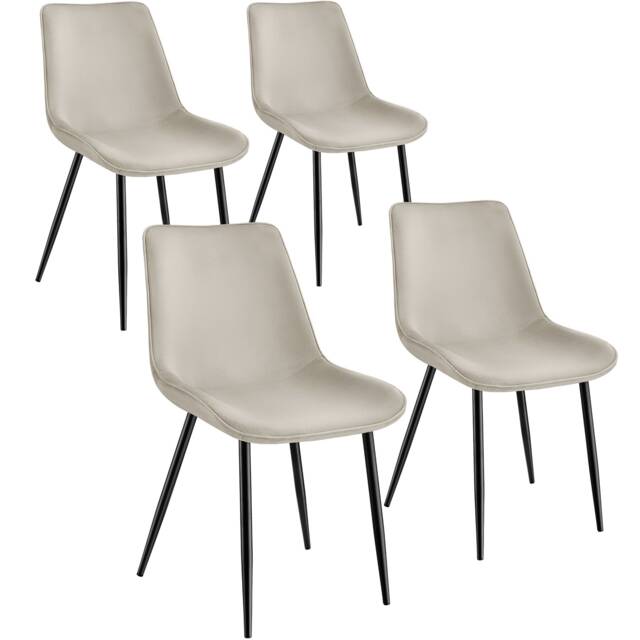 Dining Chair Monroe - padded, velvet look, ergonomic seat, black steel legs Cream cream 4