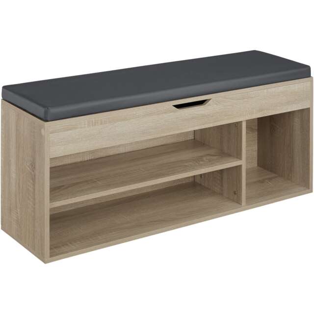 Shoe Rack Natalya - 4 storage spaces, bench seat cushion, for 9 pairs of shoes Brown Wood light, oak Sonoma 104 x 30 x 49 cm 1