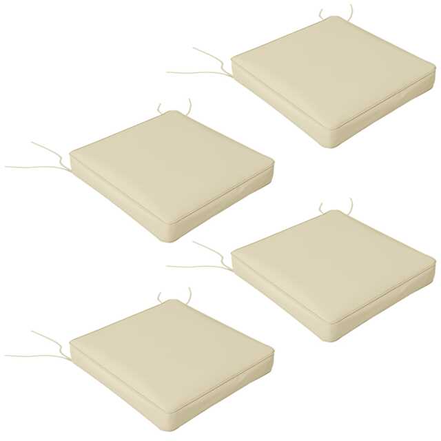 Outsunny Set of 4 Outdoor Seat Cushion with Ties, for Patio Furniture, Beige White Beige 51L x 51W x 8H cm 4
