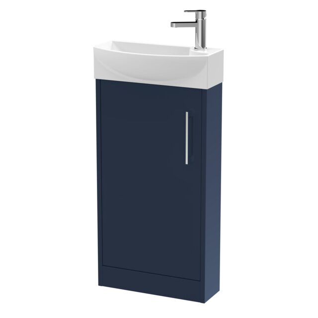 Balterley Winshill Contemporary 1 Door Left-Hand Floor Standing Cloakroom Vanity Unit with Basin, Dark Blue, 440mm