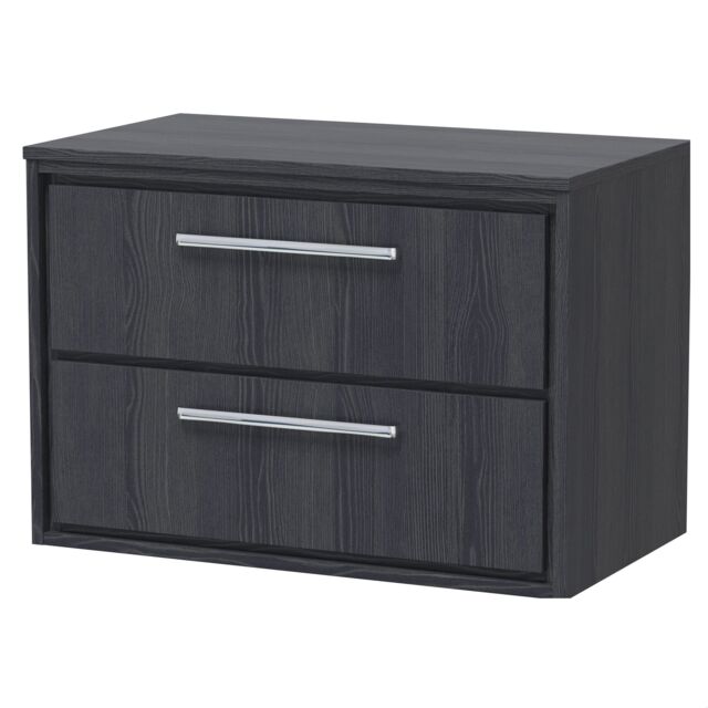 Balterley Longnor 2 Drawer Wall Hung Vanity Unit with Worktop, Woodgrain Graphite Grey, 800mm