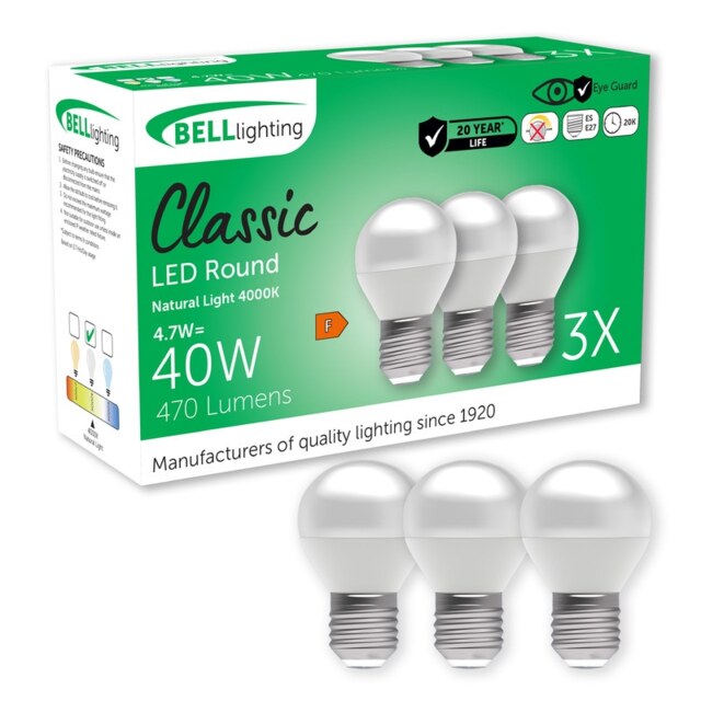 BELL Lighting E27 Edison Screw 4.7WLED Golf Ball Natural White 4000K Light Bulb