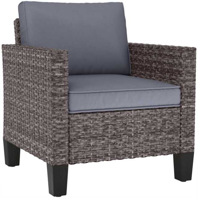 Outsunny Single Seater Rattan Garden Armchair, PE Wicker Rattan Chair with Armrests and Cushions, Garden Chair with Galvanised Steel Frame for Conservatory, Porch, Dark Grey Grey One Size