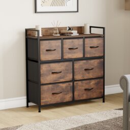 Vida Designs Chorley 7 Drawer Fabric Drawer Chest, Rustic Brown
