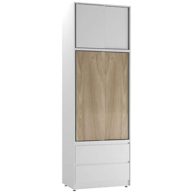 240cm 2 Sliding Doors Wardrobe Bedroom Storage Closet Hanging Rail Cupboard Unit Multi White Carcass & Oak Doors 1