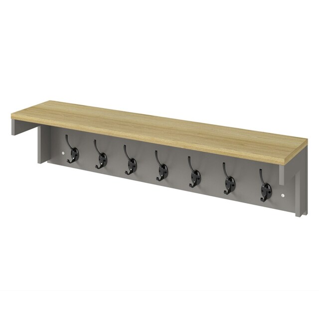 levede Coat Rack Wall Mounted Shelf 7 Double Hooks Storage Entryway Hallway Grey Grey One Size