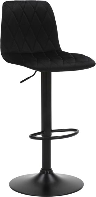 Verona Velvet Kitchen Bar Stools, Matt Black Stem & Base, Height Adjustable Gas Lift With Backrest, Breakfast Bar Stool - Black