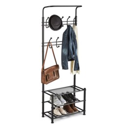House of Home Metal Hat Coat Stand Clothes Plus Shoes Rack Umbrella Steel Stand Hanger Hooks Black Black
