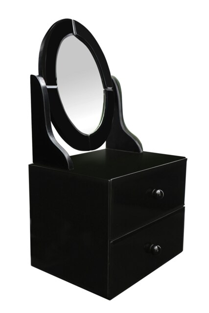 Orsina Black Glass 2 Drawer Dresser Unit, Black Chest Dresser, Bedroom Dresser With Drawers and Adjustable Mirror