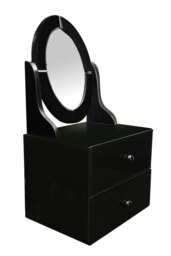 Orsina Black Glass 2 Drawer Dresser Unit, Black Chest Dresser, Bedroom Dresser With Drawers and Adjustable Mirror