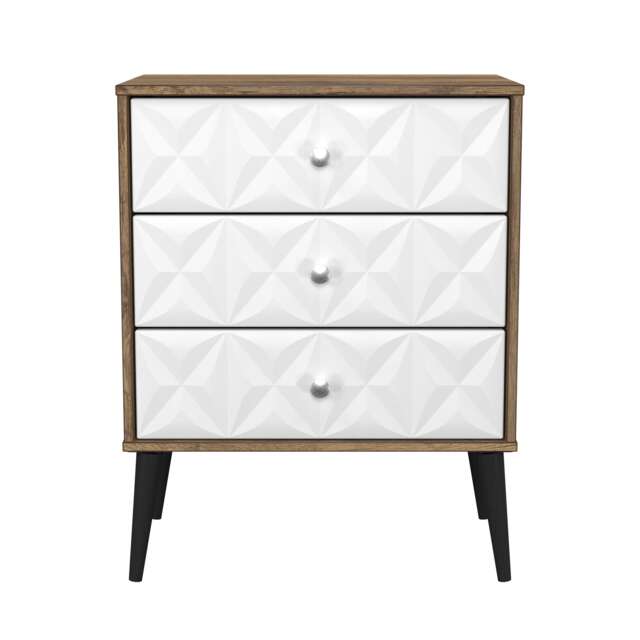 Toledo 3 Drawer Midi Chest of Drawers in White Matt & Vintage Oak (Ready Assembled) White White Matt & Vintage Oak