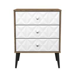 Toledo 3 Drawer Midi Chest of Drawers in White Matt & Vintage Oak (Ready Assembled) White White Matt & Vintage Oak