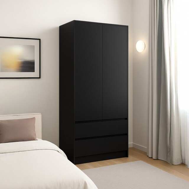 Vida Designs Denver 2 Door 2 Drawer Wardrobe With Shelf & Clothes Rail, Black