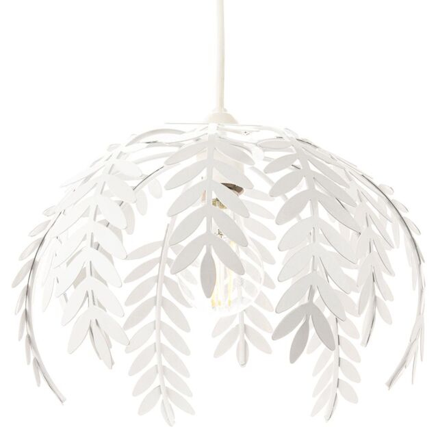 Traditional Fern Leaf Design Ceiling Pendant Light Shade in White Gloss Finish White White 1