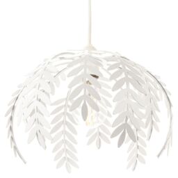 Traditional Fern Leaf Design Ceiling Pendant Light Shade in White Gloss Finish White White 1