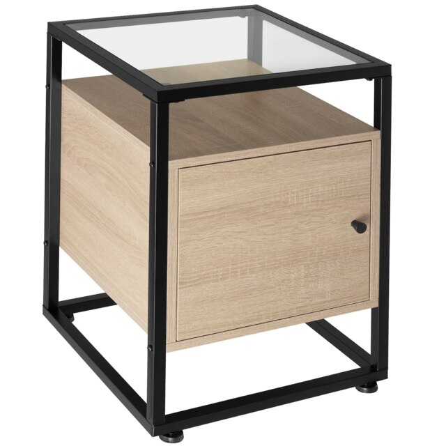 Nightstand Dudley with 3 shelves, magnetic door Brown Light Wood