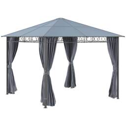 Outsunny 3 x 3(m) Hardtop Gazebo for Garden Party w/ Polycarbonate Curtains Grey Dark Grey 3L x 3W x 2.65H m