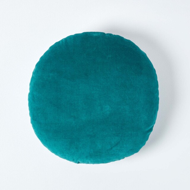 Homescapes Teal Green Velvet Cushion - 40 cm Round Green Emerald green 1