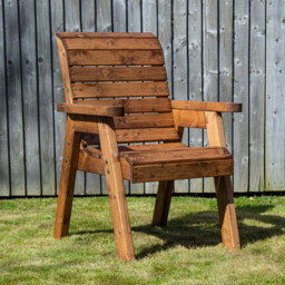 Charles Taylor Hand Made Traditional Chunky Rustic Wooden Garden Chair Furniture Flat Packed Brown Brown