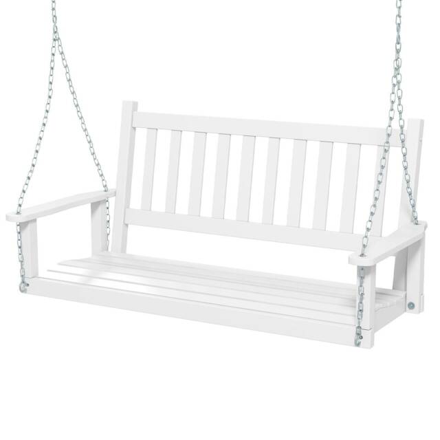 COSTWAY 2-Person Porch Hanging Swing Chair Bench w/Back White White