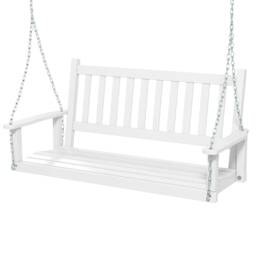 COSTWAY 2-Person Porch Hanging Swing Chair Bench w/Back White White
