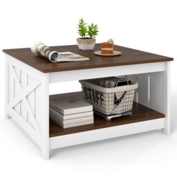 COSTWAY Farmhouse Coffee Table Square Coffee Table White