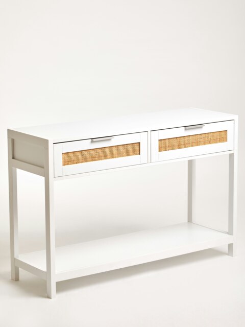Orsina Rustic White Wood Console Table, Ample Space Hallway Table, Eaisly Maintained Console Table With Drawers