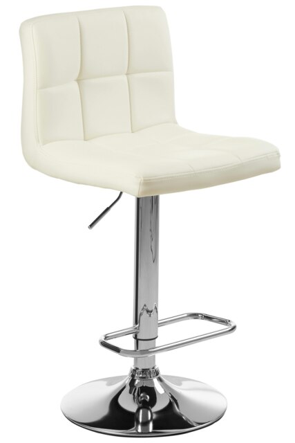 Orsina Sleek White Quilted Chrome Base Bar Stool, Comfortable Bar Chair, Adjustable Height Modern Bar Stool