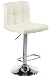 Orsina Sleek White Quilted Chrome Base Bar Stool, Comfortable Bar Chair, Adjustable Height Modern Bar Stool