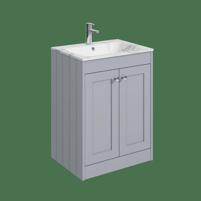 Balterley Floor Standing 2 Door Unit & Stone Basin 1 Tap Hole Grey 800 x 600 x 453mm