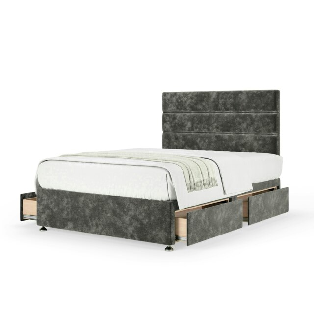 Neptune Spring Charcoal Chenille 4 Drawer Divan Set And Milan Headboard Super King