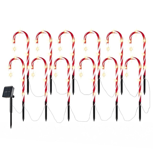 Neo Large 50cm Candy Cane Lolly Lollipop Christmas Remote Solar and Battery Powered Lights 6 Pack LED Path Stakes Timer 8 Modes Timer Outdoor Decor