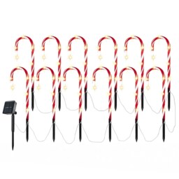 Neo Large 50cm Candy Cane Lolly Lollipop Christmas Remote Solar and Battery Powered Lights 6 Pack LED Path Stakes Timer 8 Modes Timer Outdoor Decor
