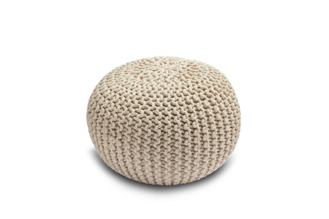 Knitted Pouffe Chunky Round Footstool Ottoman 100% Cotton Handmade Cream