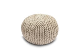 Knitted Pouffe Chunky Round Footstool Ottoman 100% Cotton Handmade Cream