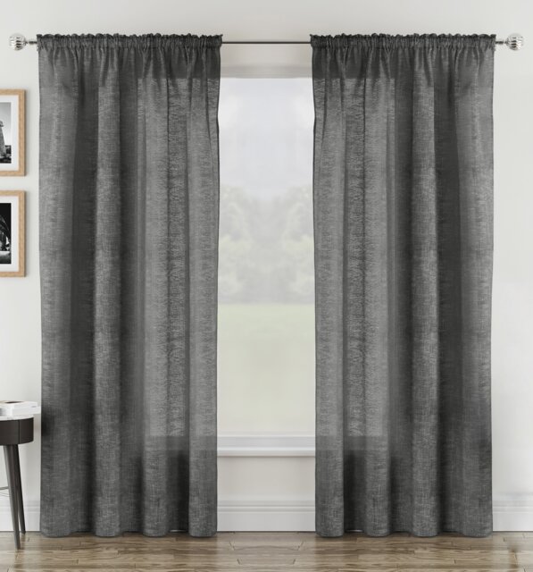 "Rhodes Charcoal Linen-Look Sheer Voile Panels – Pair 140 x 229cm (55x90"")"